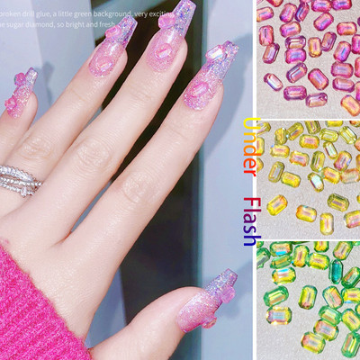 100Pcs Cube Sugar Diamond Nails Rhinestones 3D Aurora Square Magic Octagonal Gems Nail Art Аксесоари Маникюр Charms 6*4mm