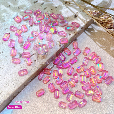 100Pcs Cube Sugar Diamond Nails Rhinestones 3D Aurora Square Magic Octagonal Gems Nail Art Аксесоари Маникюр Charms 6*4mm