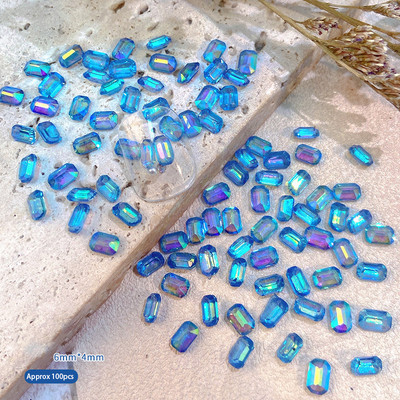 100Pcs Cube Sugar Diamond Nails Rhinestones 3D Aurora Square Magic Octagonal Gems Nail Art Аксесоари Маникюр Charms 6*4mm