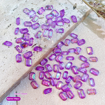 100Pcs Cube Sugar Diamond Nails Rhinestones 3D Aurora Square Magic Octagonal Gems Nail Art Аксесоари Маникюр Charms 6*4mm