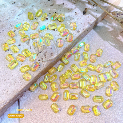 100Pcs Cube Sugar Diamond Nails Rhinestones 3D Aurora Square Magic Octagonal Gems Nail Art Аксесоари Маникюр Charms 6*4mm