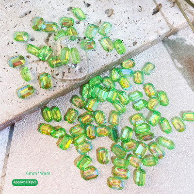 100Pcs Cube Sugar Diamond Nails Rhinestones 3D Aurora Square Magic Octagonal Gems Nail Art Аксесоари Маникюр Charms 6*4mm