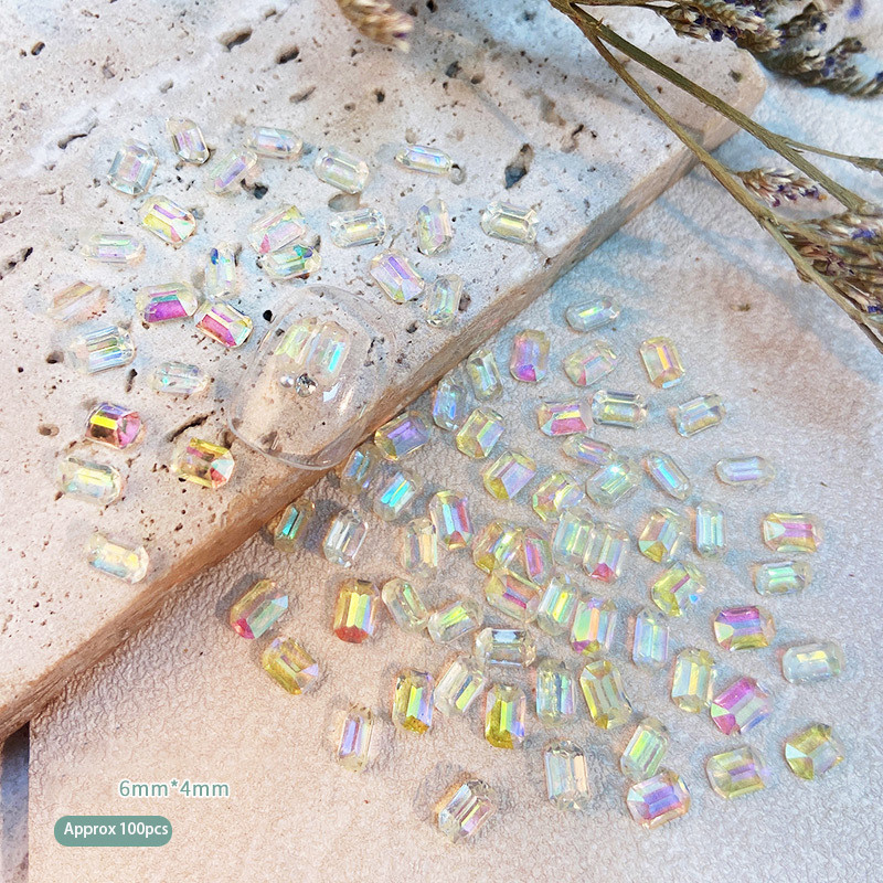 100Pcs Cube Sugar Diamond Nails Rhinestones 3D Aurora Square Magic Octagonal Gems Nail Art Аксесоари Маникюр Charms 6*4mm
