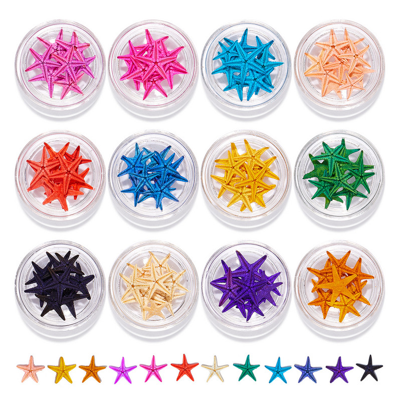 1dobozos Starfish körömdíszítések 3D színes, természetes tengeri csillagok körömdíszek Kék-óceán stílusú manikűr 3D varázslatos dekorációk