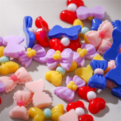 50 бр. Macaron Bow Nail Deco Parts Мини елегантни японски аксесоари от смола за нокти 3D Kawaii Гланцов маникюр Bowknot Charms Бижута