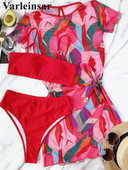 Szexi nyomott magas derekú bikini női fürdőruha Női fürdőruha Háromrészes bikini szett ruhával fürdőruha Swim V2808