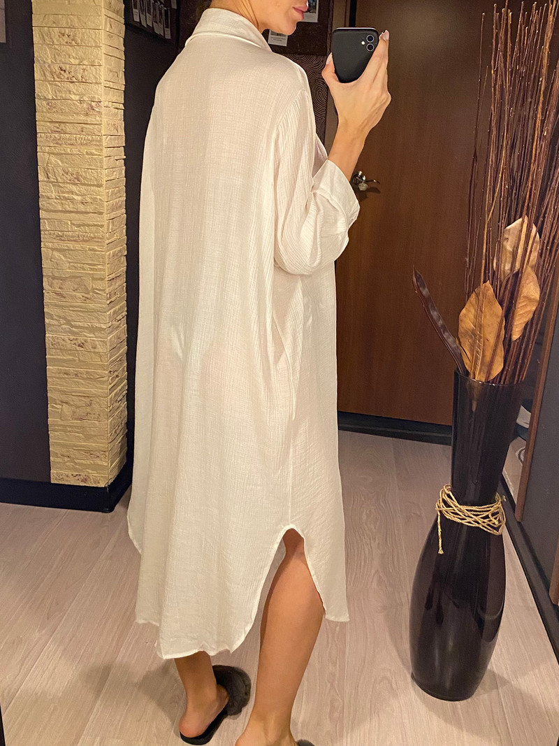 Új nyári fehér ing, hosszú ujjú felső Pamut tunika Beach Cover Up Takarók Strandruha Strandruha Strandruha Női Női V4249