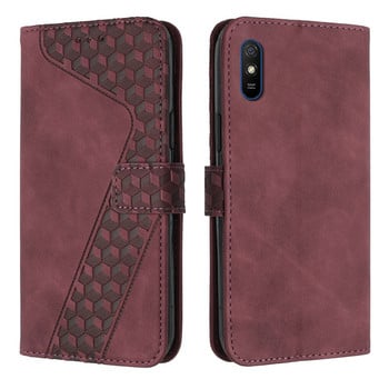 За калъф за Xiaomi Redmi 9A Redmi9A 9 A Etui 3D Геометричен решетъчен флип калъф за портфейл за Funda Xiomi Xiaomi Redmi 9A 9AT капак за телефон