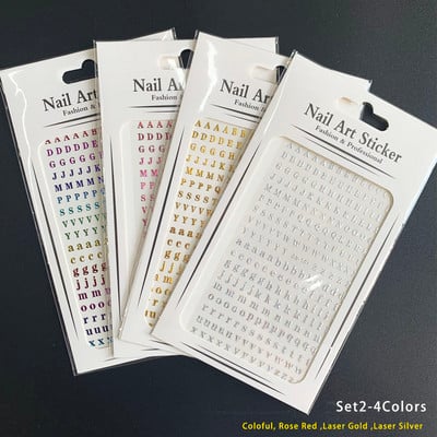 4τμχ 26 Αγγλικά αλφάβητο αυτοκόλλητα νύχια Αυτοκόλλητα νύχια Λέξεις τέχνης Decal Letter Aurora Laser Manicure 3D Tattoos Sliders Decor
