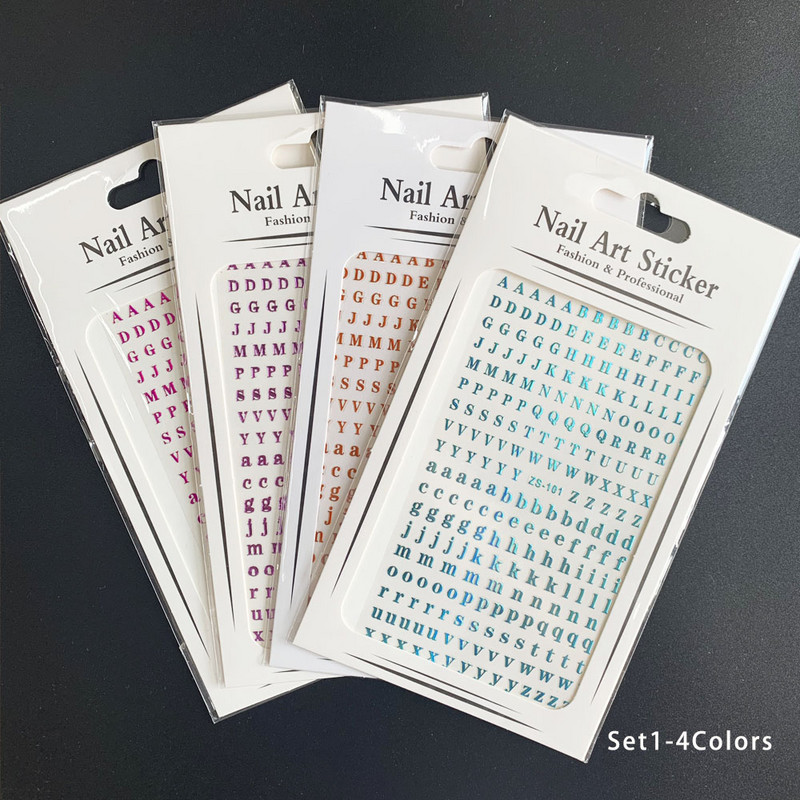 4τμχ 26 Αγγλικά αλφάβητο αυτοκόλλητα νύχια Αυτοκόλλητα νύχια Λέξεις τέχνης Decal Letter Aurora Laser Manicure 3D Tattoos Sliders Decor