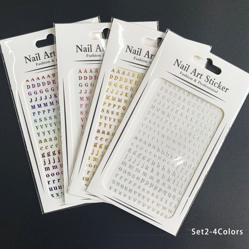 4τμχ 26 Αγγλικά αλφάβητο αυτοκόλλητα νύχια Αυτοκόλλητα νύχια Λέξεις τέχνης Decal Letter Aurora Laser Manicure 3D Tattoos Sliders Decor