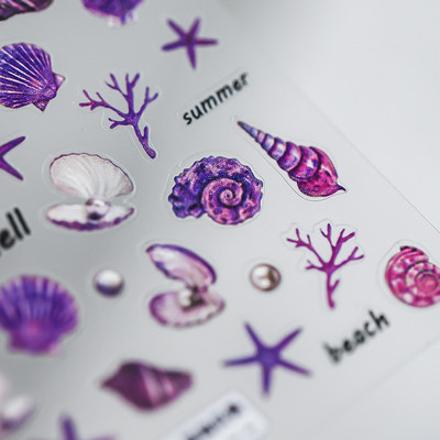 5D színes kagyló ragasztó köröm matrica Ocean World ultravékony tengeri csillag medúza kagyló dombornyomott csúszó köröm matricák 10,3*8 cm