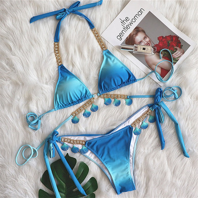 Metal Shell strasszos bikini női fürdőruha Női fürdőruha Kétrészes bikini szett Scrunch Butt fürdőruha Swim V3184O