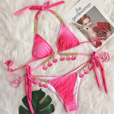 Metal Shell strasszos bikini női fürdőruha Női fürdőruha Kétrészes bikini szett Scrunch Butt fürdőruha Swim V3184O