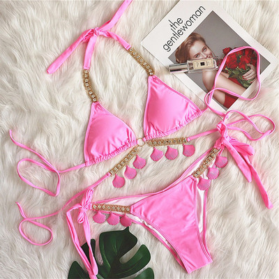 Metal Shell strasszos bikini női fürdőruha Női fürdőruha Kétrészes bikini szett Scrunch Butt fürdőruha Swim V3184O