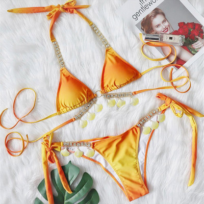 Metal Shell strasszos bikini női fürdőruha Női fürdőruha Kétrészes bikini szett Scrunch Butt fürdőruha Swim V3184O