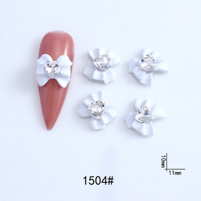 10vnt Bowknot Heart Diamonds Nails Art Charms 3D Love Crystal Rhinestones Dekorai Baltos Purškiamų Dažų Manikiūro Priedai 10*11mm