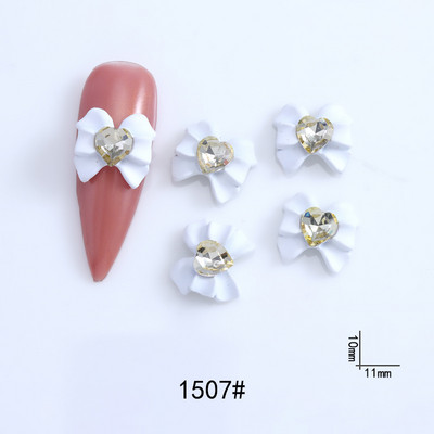 10vnt Bowknot Heart Diamonds Nails Art Charms 3D Love Crystal Rhinestones Dekorai Baltos Purškiamų Dažų Manikiūro Priedai 10*11mm