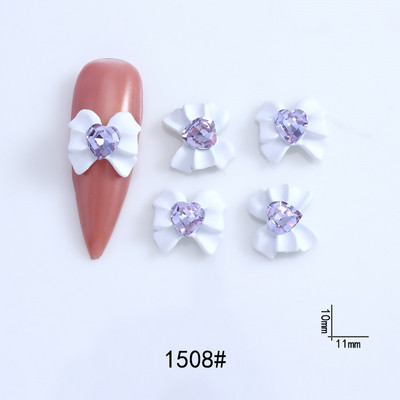 10vnt Bowknot Heart Diamonds Nails Art Charms 3D Love Crystal Rhinestones Dekorai Baltos Purškiamų Dažų Manikiūro Priedai 10*11mm