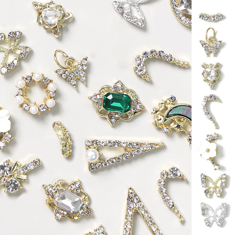 10 vnt Drugelis Širdies Nagai Kalnų krištolas Korėjos Ins Strass Diamond Nail Art Crystals Dekoracijos 3D Charm manikiūro aksesuarams