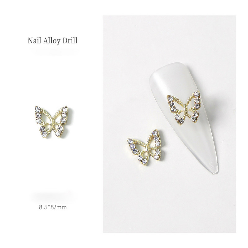 10 vnt Drugelis Širdies Nagai Kalnų krištolas Korėjos Ins Strass Diamond Nail Art Crystals Dekoracijos 3D Charm manikiūro aksesuarams