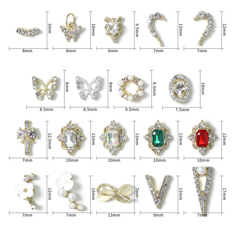 10 vnt Drugelis Širdies Nagai Kalnų krištolas Korėjos Ins Strass Diamond Nail Art Crystals Dekoracijos 3D Charm manikiūro aksesuarams