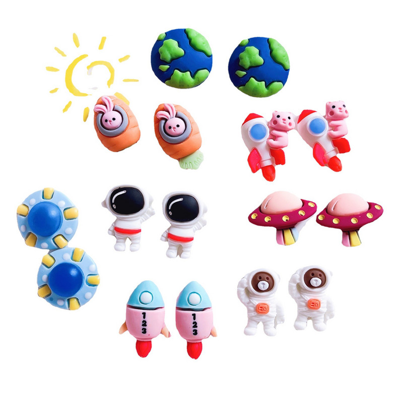 10 vnt Astronaut Planet Nail Charm 2,5*1,6cm Oversize Rocket Nails Art dervos dekoravimo animacinių filmų Kawaii 3D kosmoso manikiūro reikmenys