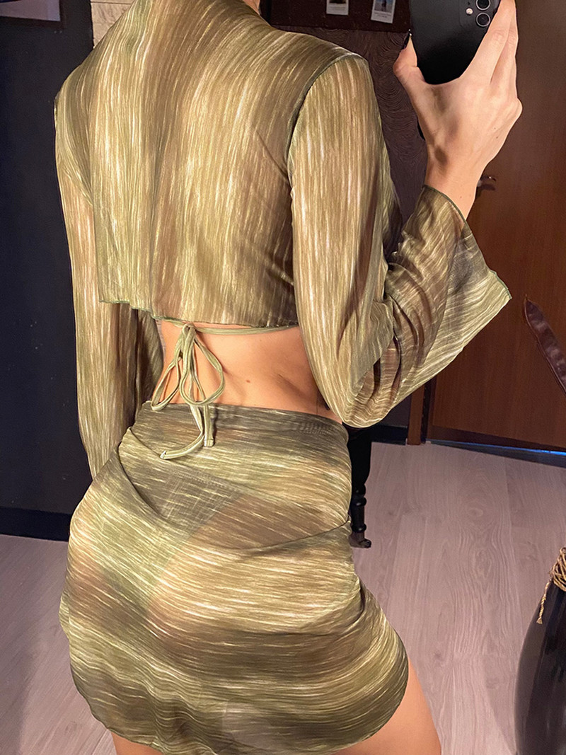 Su Sarong ilgomis rankovėmis apynasriu bikini moterišku maudymosi kostiumėliu Moteriški maudymosi kostiumėliai Keturių dalių bikinio rinkinys Maudymosi kostiumėlis Swim Lady V4154