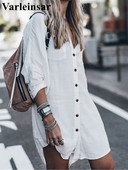 Új nyári fehér ing, hosszú ujjú felső Pamut tunika Beach Cover Up Takarók Strandruha Strandruha Strandruha Női Női V4145