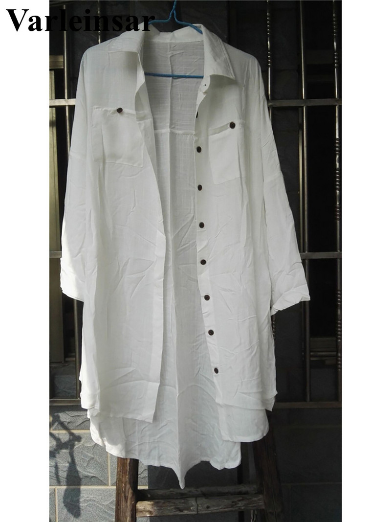 Új nyári fehér ing, hosszú ujjú felső Pamut tunika Beach Cover Up Takarók Strandruha Strandruha Strandruha Női Női V4145