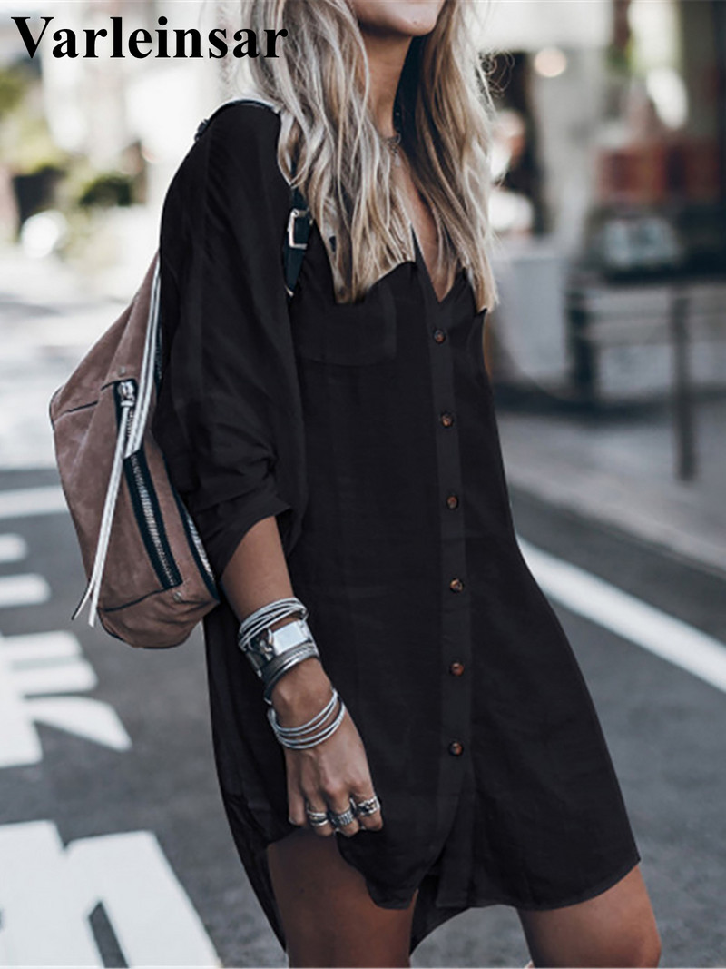 Új nyári fehér ing, hosszú ujjú felső Pamut tunika Beach Cover Up Takarók Strandruha Strandruha Strandruha Női Női V4145