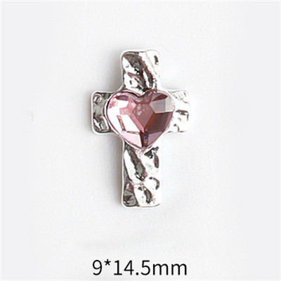 10 vnt. kryžius su krištoliniais širdžių nagų dekorais Sidabrinis auksas Prabangūs deimantai Papuošalai Lydinys Blizgučiai 3D Kalnų krištolas cirkonio priedai