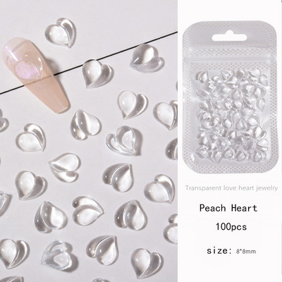 100 vnt Clear Love Heart Nail Art Charms Skaidrūs krištolo dervos nagų dekorai Želė Kalnų krištolo skaistalų efekto papuošalai manikiūrui
