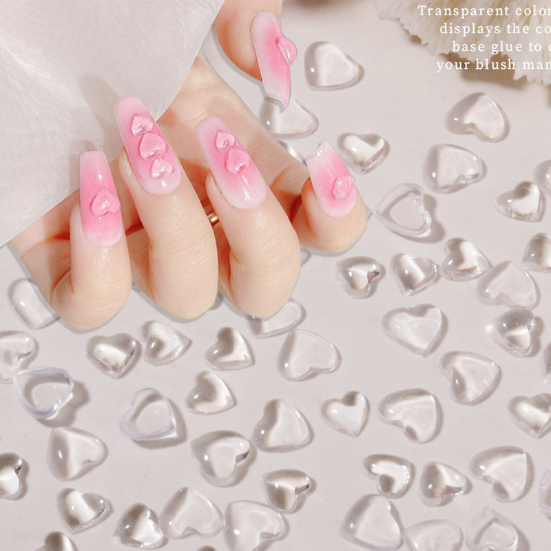 100 vnt Clear Love Heart Nail Art Charms Skaidrūs krištolo dervos nagų dekorai Želė Kalnų krištolo skaistalų efekto papuošalai manikiūrui