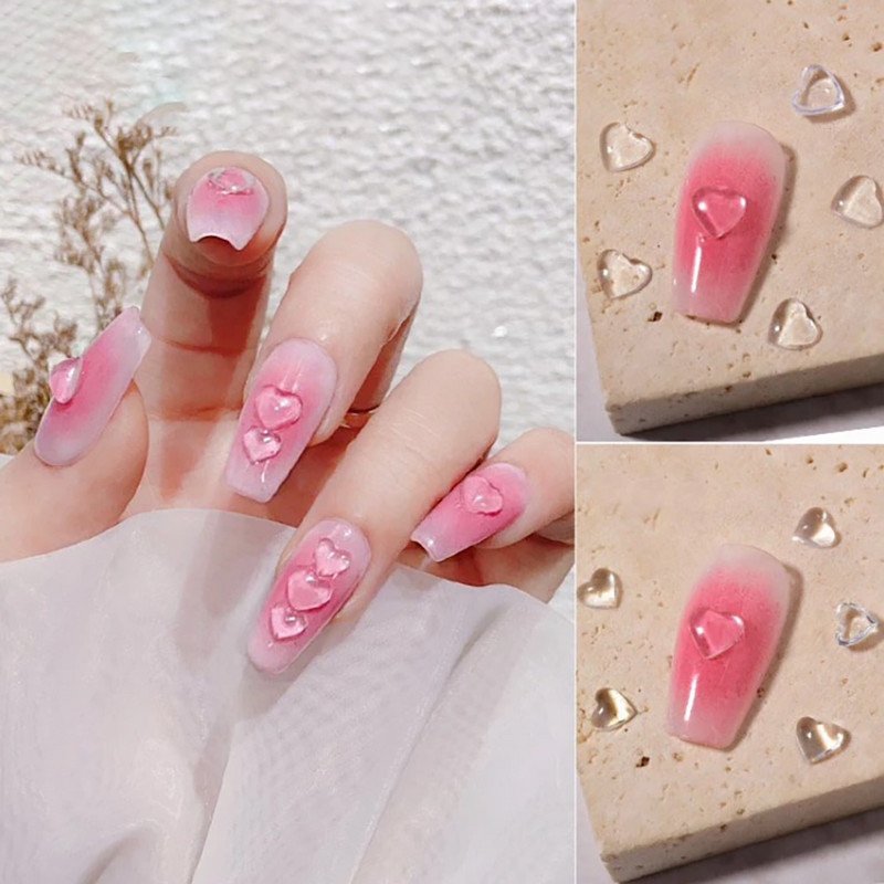100 vnt Clear Love Heart Nail Art Charms Skaidrūs krištolo dervos nagų dekorai Želė Kalnų krištolo skaistalų efekto papuošalai manikiūrui