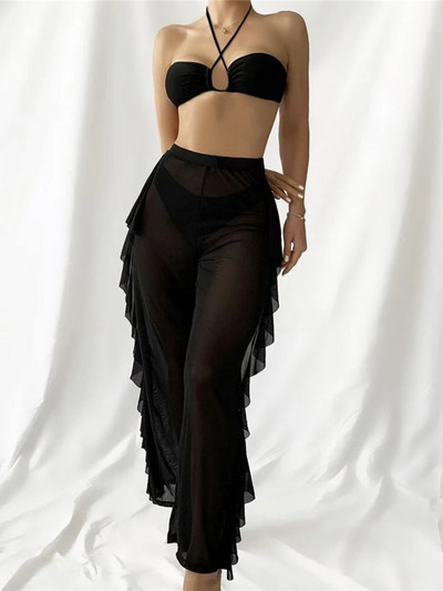 Fodros Beach Pants Halter Bikini Női fürdőruha Női fürdőruha Háromrészes bikini szett fürdőruha Swim V4073