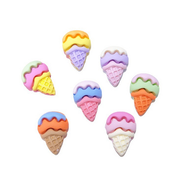 10Pcs Macaron Ice Cream Cone Nail Art Jewelry Cream Сладък десерт 3D сладки аксесоари Цветни Kawaii Декорации за нокти 13*19 mm
