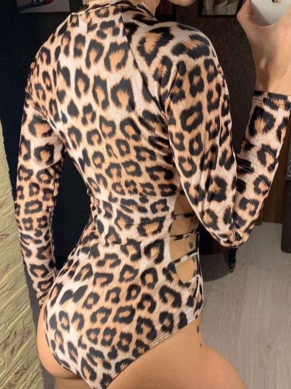 Novi seksi jednodijelni kupaći kostim s patentnim zatvaračem Rash Guard, ženski kupaći kostim, ženski kupaći kostim s leopard zmijom i dugim rukavima V2108L