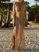 3 spalvų nerti megzti nėriniai ilgomis rankovėmis Tunika Paplūdimio apdangalai Paplūdimio suknelė Paplūdimio drabužiai Moteriški paplūdimio drabužiai V4146