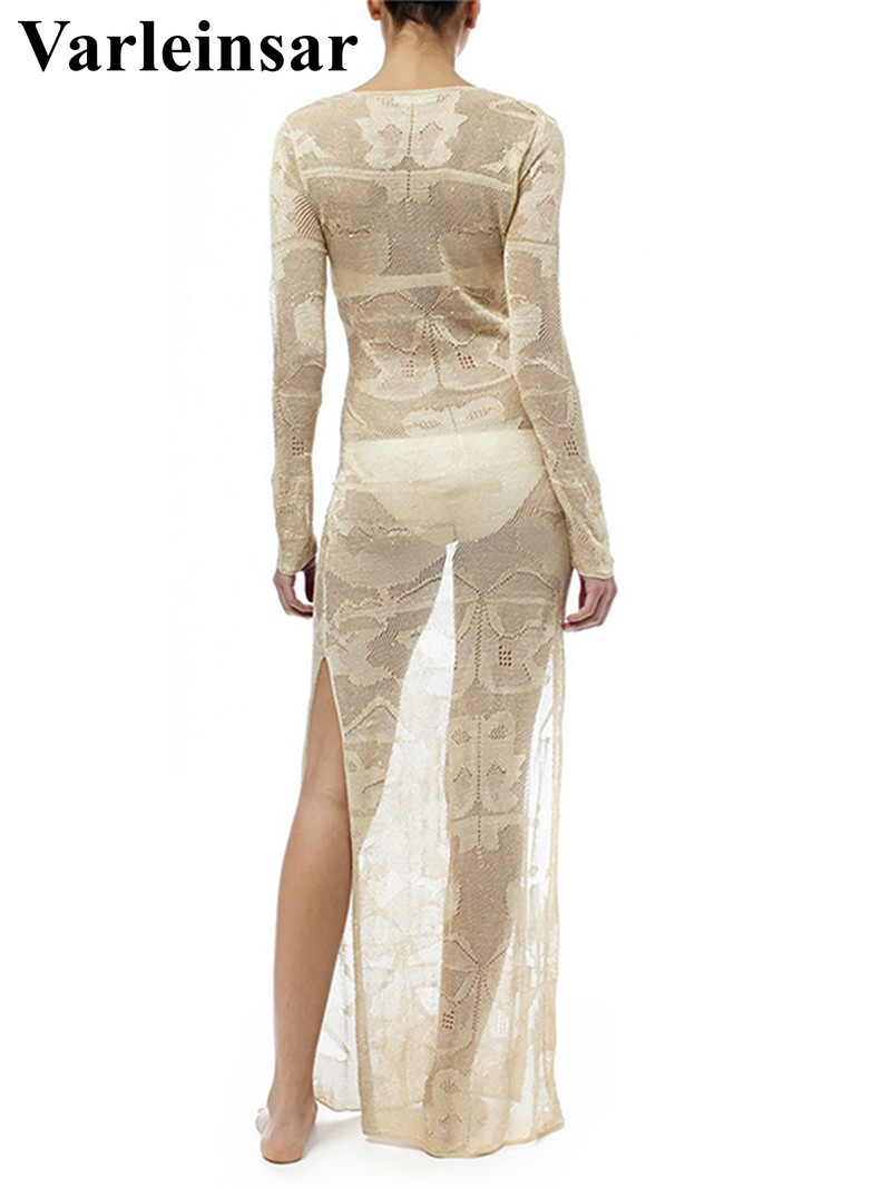 3 spalvų nerti megzti nėriniai ilgomis rankovėmis Tunika Paplūdimio apdangalai Paplūdimio suknelė Paplūdimio drabužiai Moteriški paplūdimio drabužiai V4146