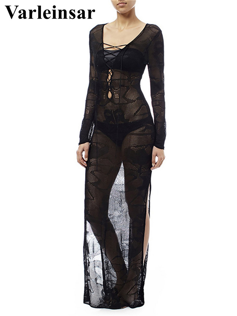 3 spalvų nerti megzti nėriniai ilgomis rankovėmis Tunika Paplūdimio apdangalai Paplūdimio suknelė Paplūdimio drabužiai Moteriški paplūdimio drabužiai V4146