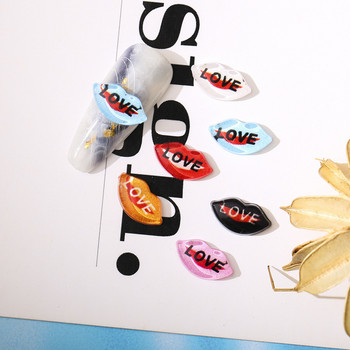 20Pcs Kissbye Украси за нокти за устни LOVE English Letter Resin Charms Part 3D Heart Beauty Girl Head Crystal Nails Art Ornaments