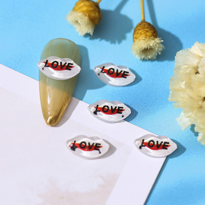 20 vnt. Kissbye lūpų nagų papuošimai LOVE angliškų raidžių dervos žavesiai, dalis 3D širdis, grožis, mergaitė, galva, krištoliniai nagai, papuošalai