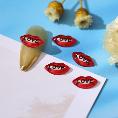 20 vnt. Kissbye lūpų nagų papuošimai LOVE angliškų raidžių dervos žavesiai, dalis 3D širdis, grožis, mergaitė, galva, krištoliniai nagai, papuošalai