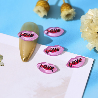 20 vnt. Kissbye lūpų nagų papuošimai LOVE angliškų raidžių dervos žavesiai, dalis 3D širdis, grožis, mergaitė, galva, krištoliniai nagai, papuošalai