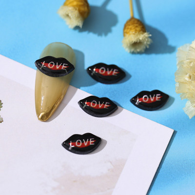 20 vnt. Kissbye lūpų nagų papuošimai LOVE angliškų raidžių dervos žavesiai, dalis 3D širdis, grožis, mergaitė, galva, krištoliniai nagai, papuošalai