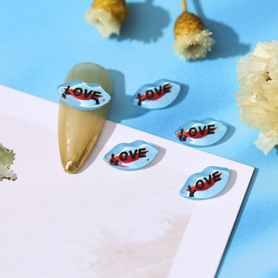 20 vnt. Kissbye lūpų nagų papuošimai LOVE angliškų raidžių dervos žavesiai, dalis 3D širdis, grožis, mergaitė, galva, krištoliniai nagai, papuošalai