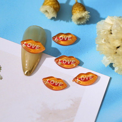 20 vnt. Kissbye lūpų nagų papuošimai LOVE angliškų raidžių dervos žavesiai, dalis 3D širdis, grožis, mergaitė, galva, krištoliniai nagai, papuošalai