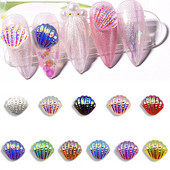 20vnt Aurora Shell Nail Art Rhinestones Charms Dalys 3D Shinny Beach Mermaid Spalvotos dervos nagai Korėjietiško manikiūro dekoras 10*11.5mm