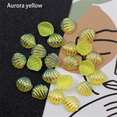 20vnt Aurora Shell Nail Art Rhinestones Charms Dalys 3D Shinny Beach Mermaid Spalvotos dervos nagai Korėjietiško manikiūro dekoras 10*11.5mm